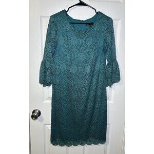R&K Women’s 3/4 Bell Sleeve Lace Midi Zip Up Back Dress Green Size 8